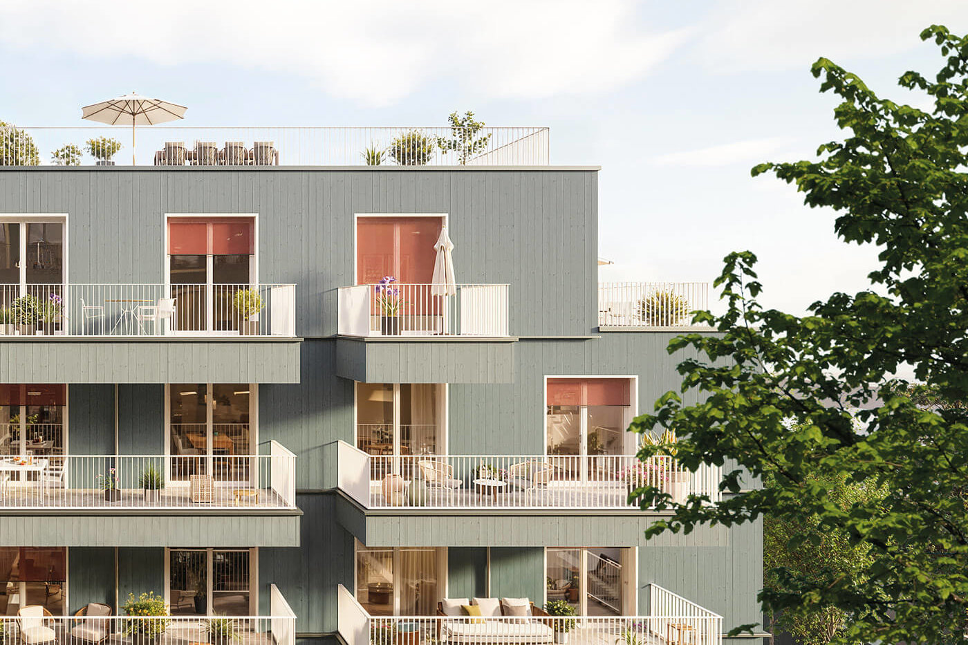 Vordergebäude des Neubauprojektes Vinzent in München Neuhausen