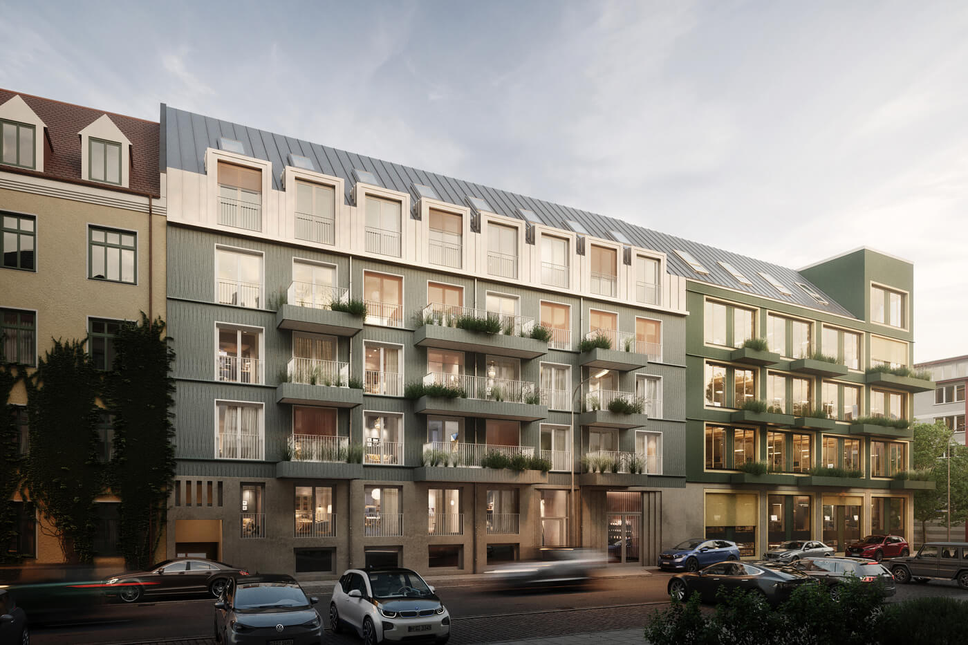 Bürogebäude des Neubauprojektes Vinzent in München Neuhausen