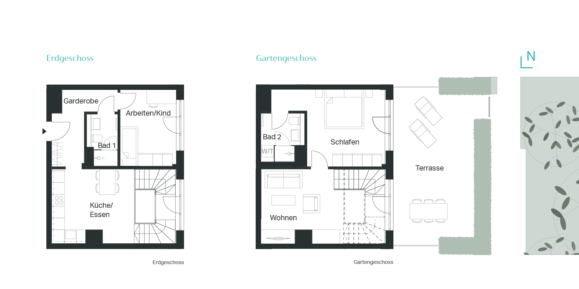 Grundriss Garten-Maisonette im Neubauprojekt VINZENT in München-Neuhausen.