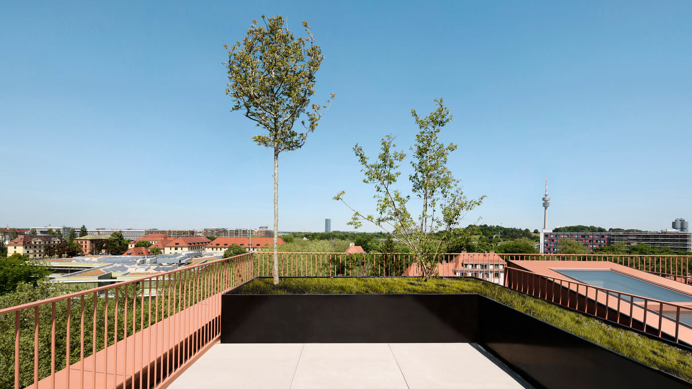Dachterrasse im Neubauprojekt Van B in München Schwabing