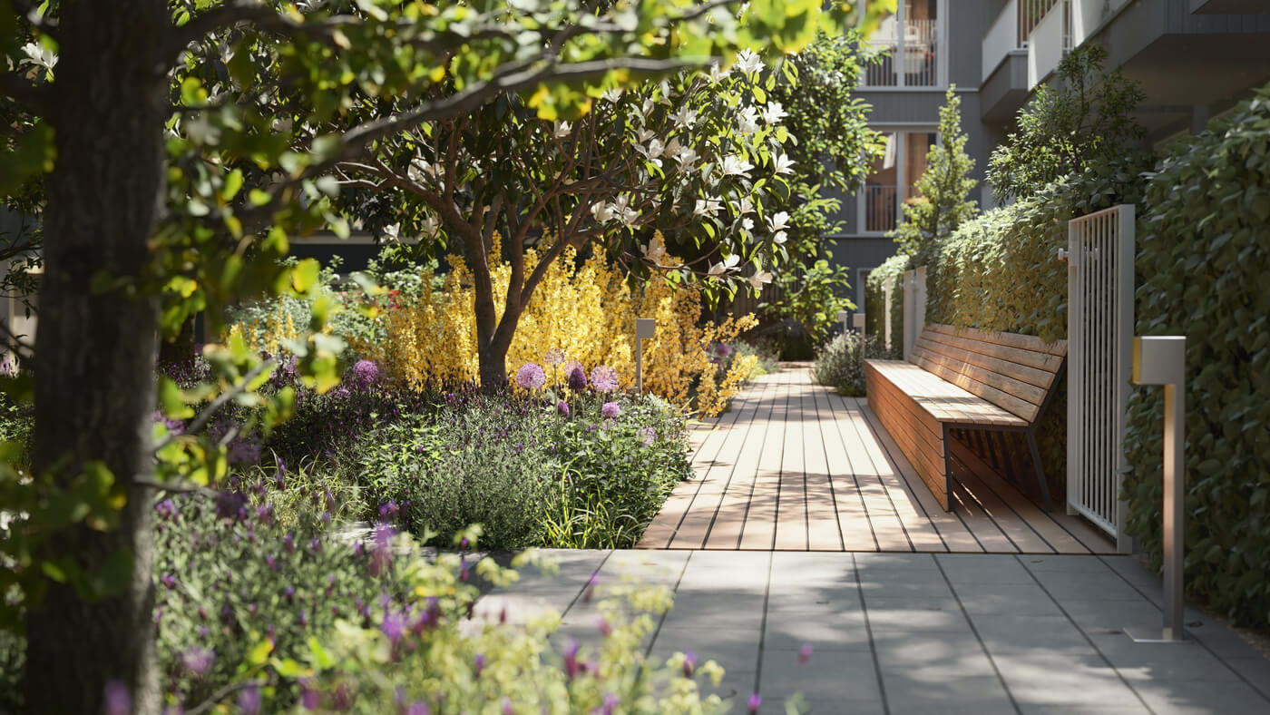 Innenhof des Neubauprojekts Vinzent in Neuhausen