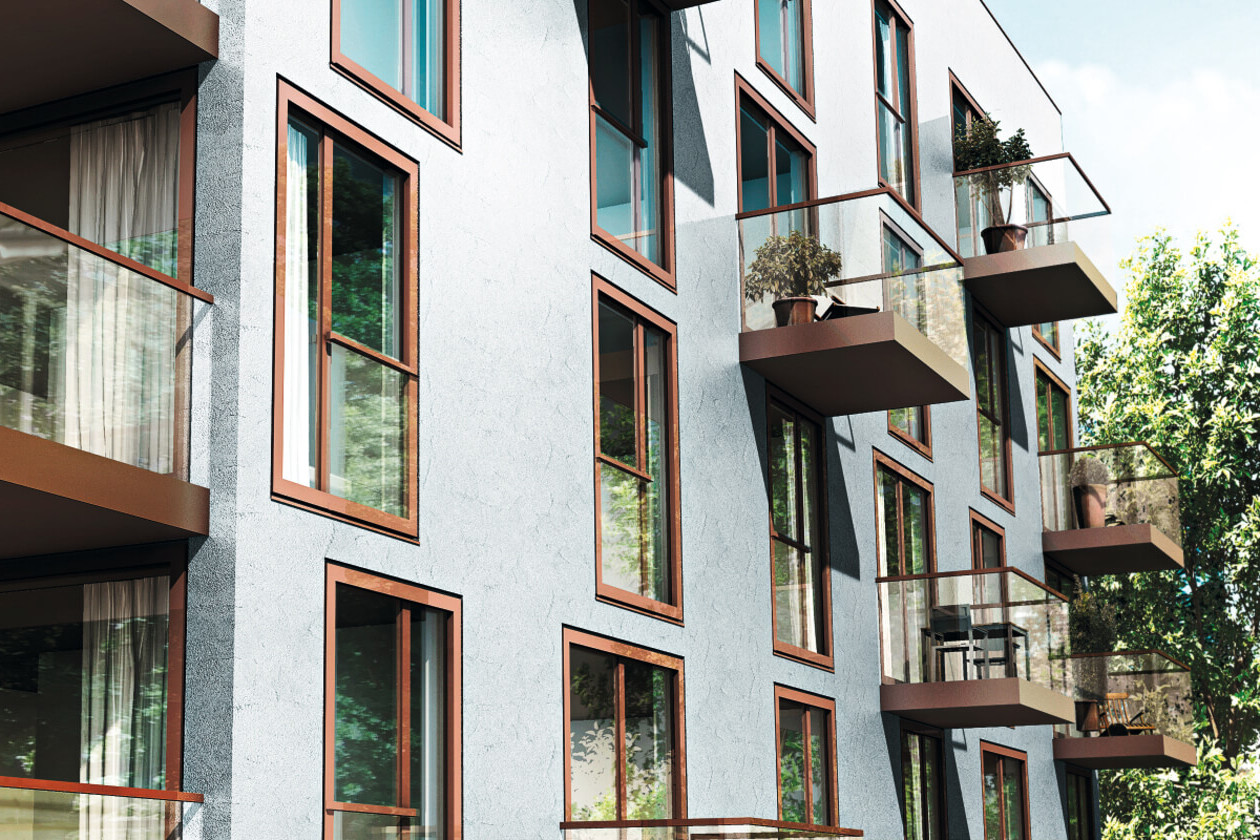 Nahaufnahme der Fassade von Wohnprojekt in der Mozartstraße