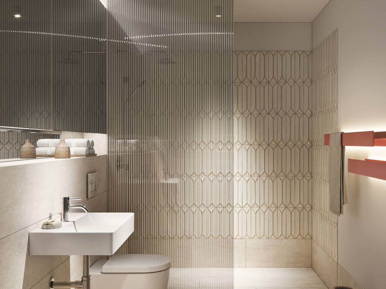 Bad im Neubauprojekt Haus Claude in Untergiesing mit Dusche, WC und Waschbecken