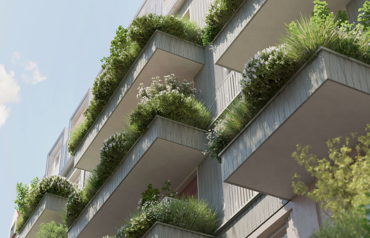 Fassadenansicht des Neubauprojektes VINZENT in München-Neuhausen