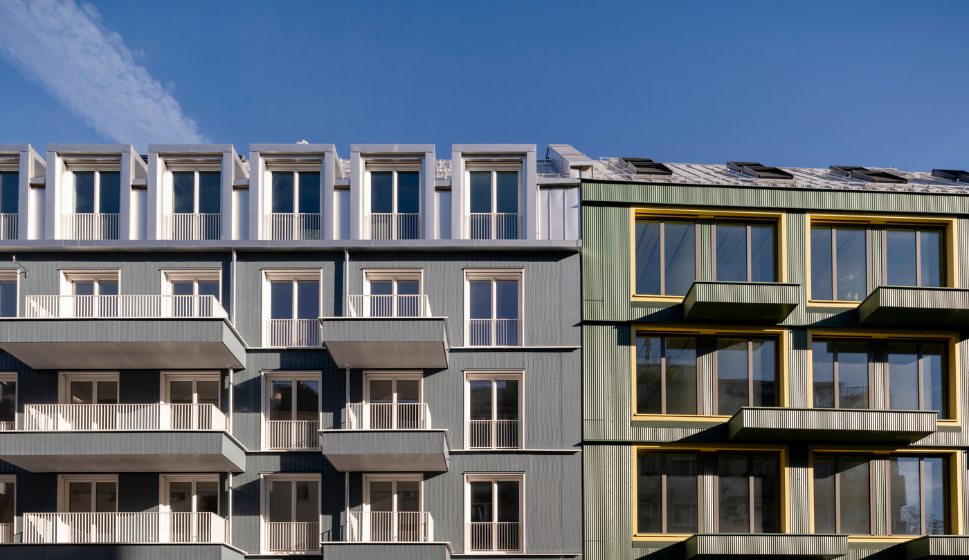 Fassadenansicht des Neubauprojektes Vinzent in München Neuhausen