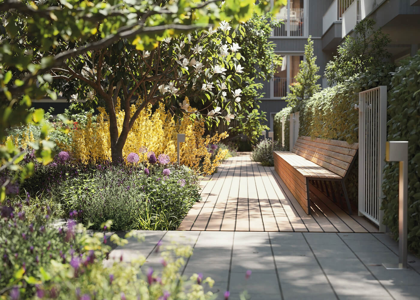 Innenhof des Neubauprojekts VINZENT in München-Neuhausen