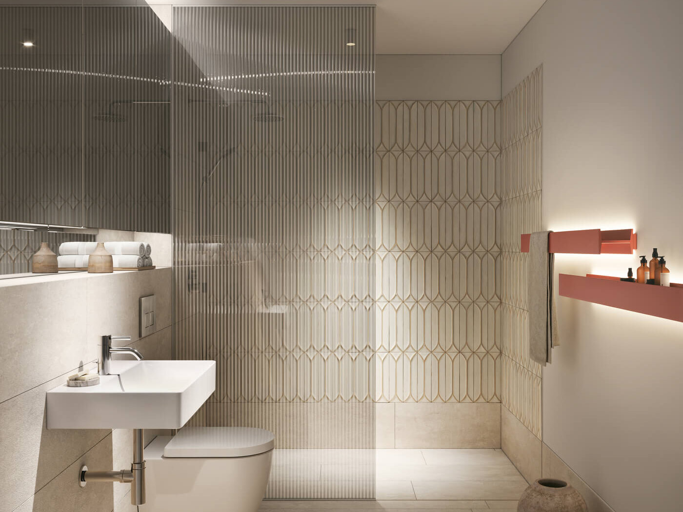 Bad im Neubauprojekt Haus Claude in Untergiesing mit Dusche, WC und Waschbecken