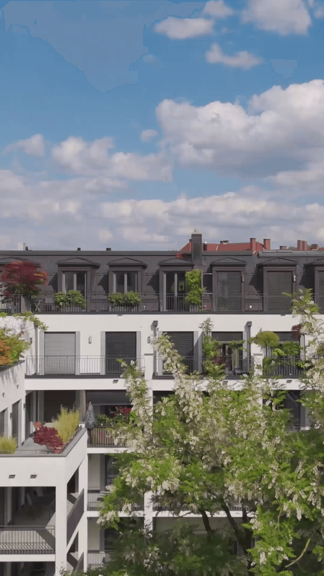 Drohnenbild der Fassade des Neubauprojekt K63 in Mücnhen-Schwabing 