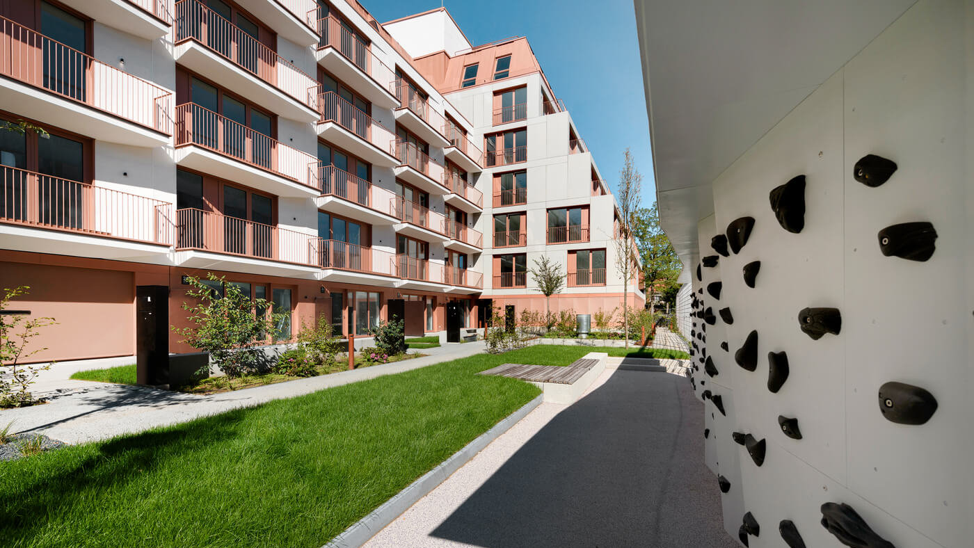 Innenhof im Neubauprojekt Van B in München Schwabing