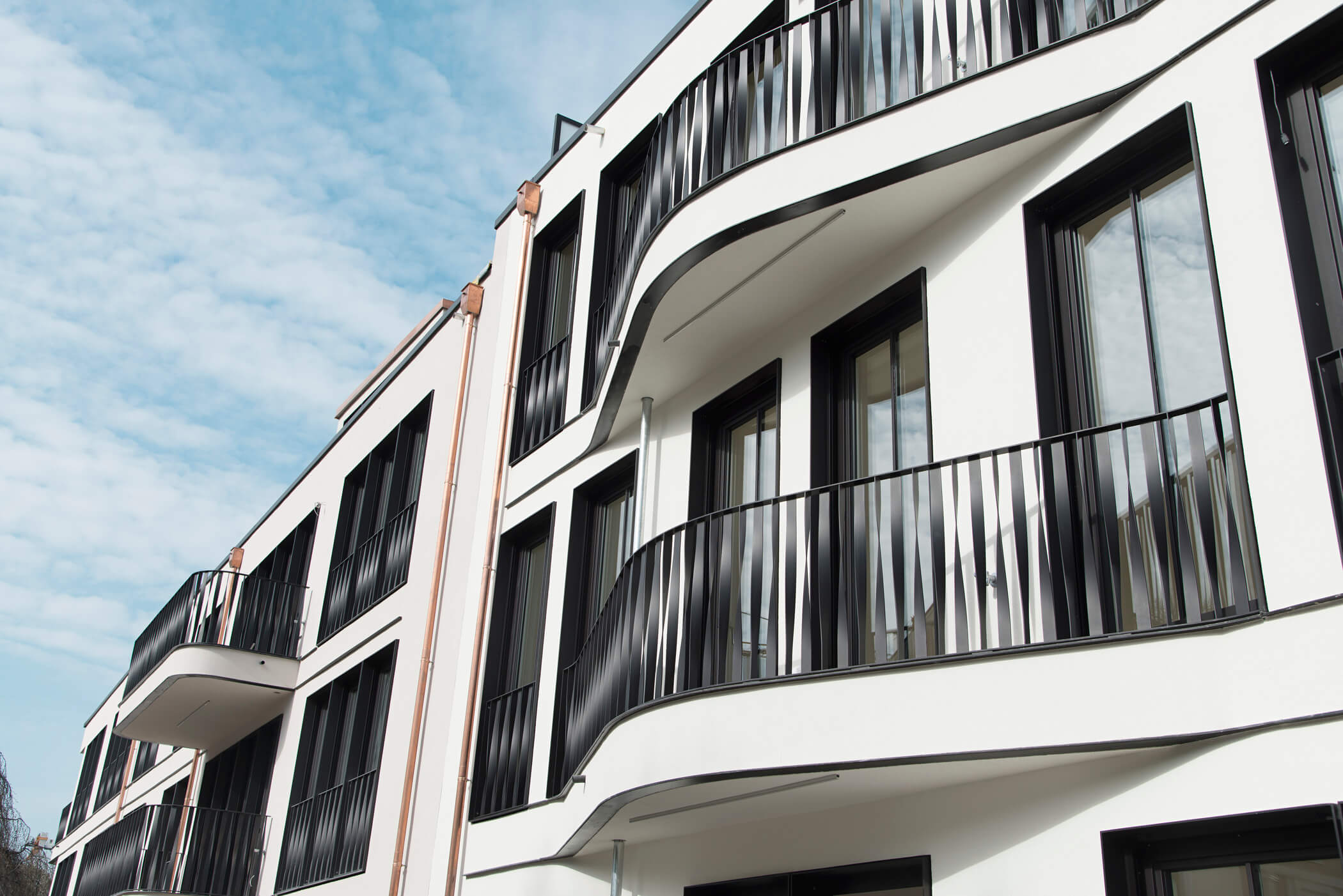 Nahaufnahme der Fassade von Wohnprojekt in der Merzstraße