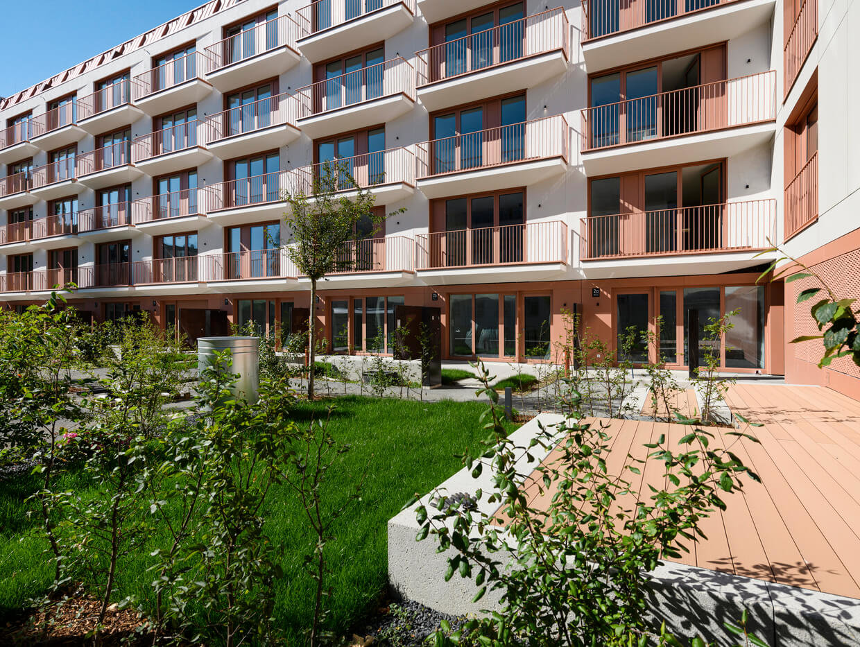 Innenhof des Neubauprojekts Van B in München-Schwabing