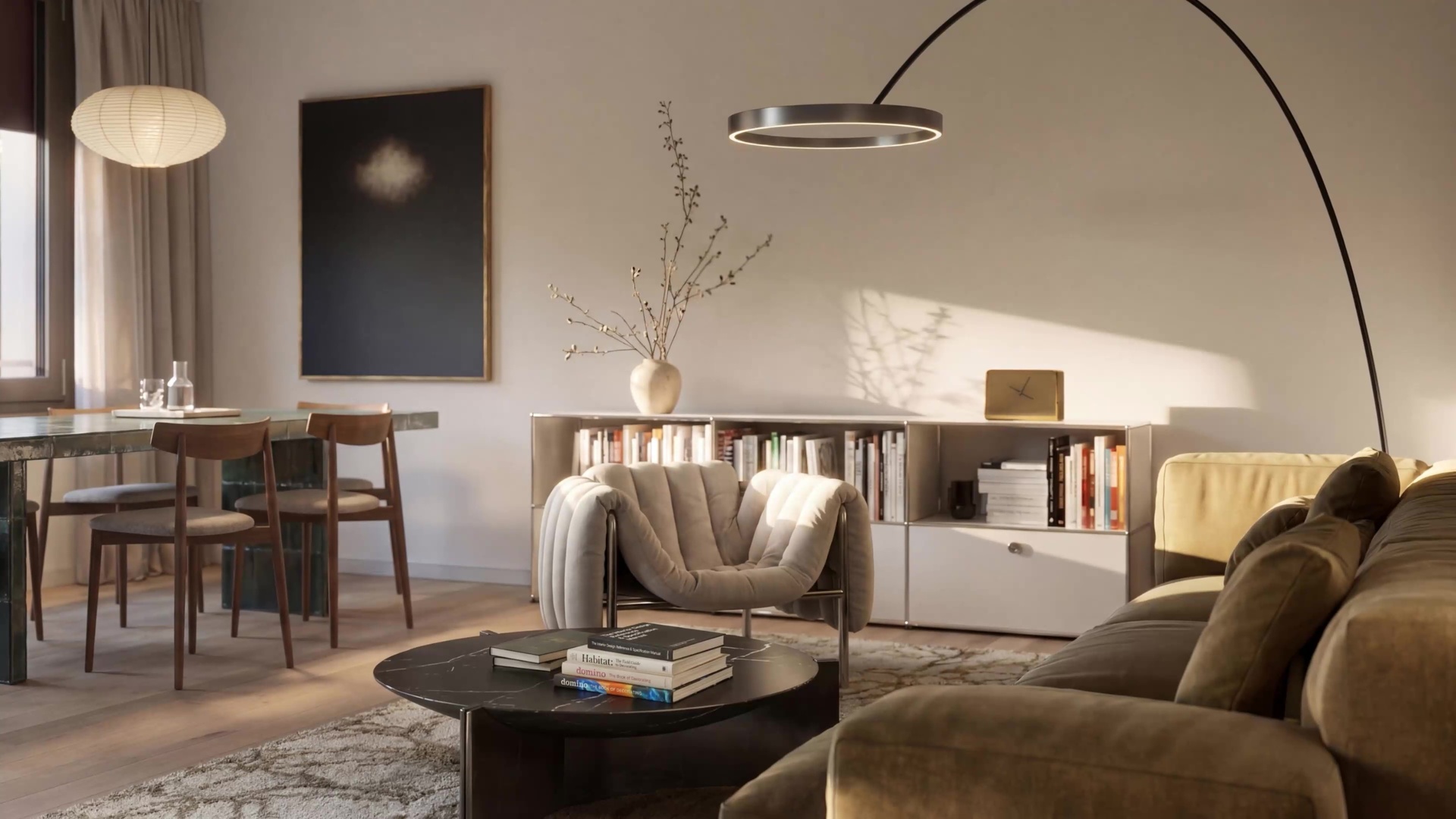 Wohnbereich der 3-Zimmer-Wohnung im Neubauprojekt Haus Claude in Untergiesing