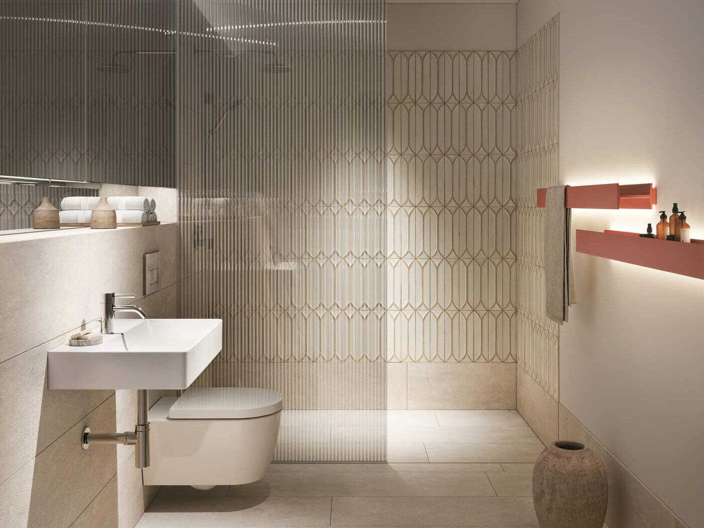 Bad im Neubauprojekt Haus Claude in Untergiesing mit Dusche, WC und Waschbecken