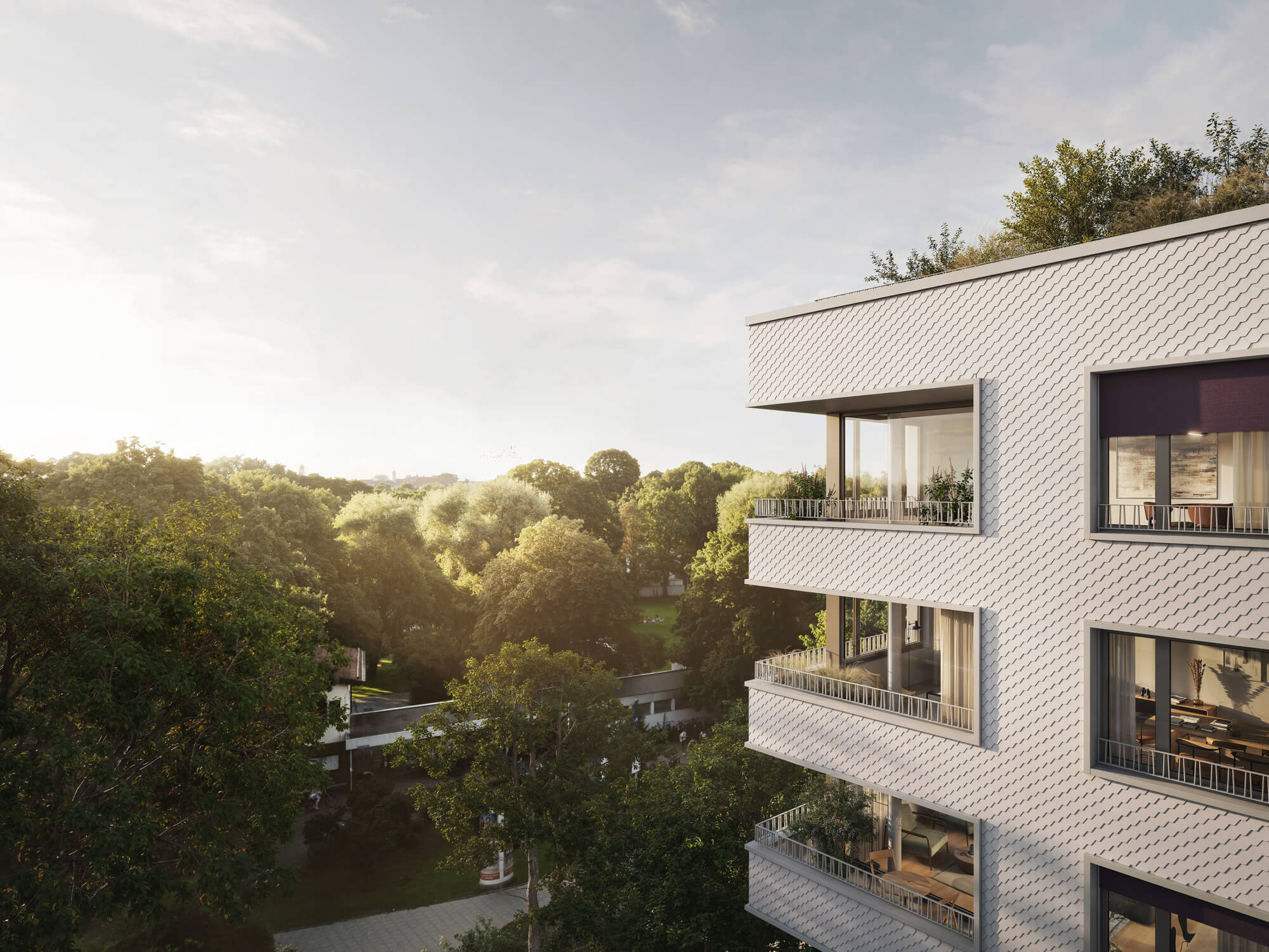 Panorama über Untergiesing mit Blick auf Wohnviertel, Schyrenbad nahe Projekt Haus Claude