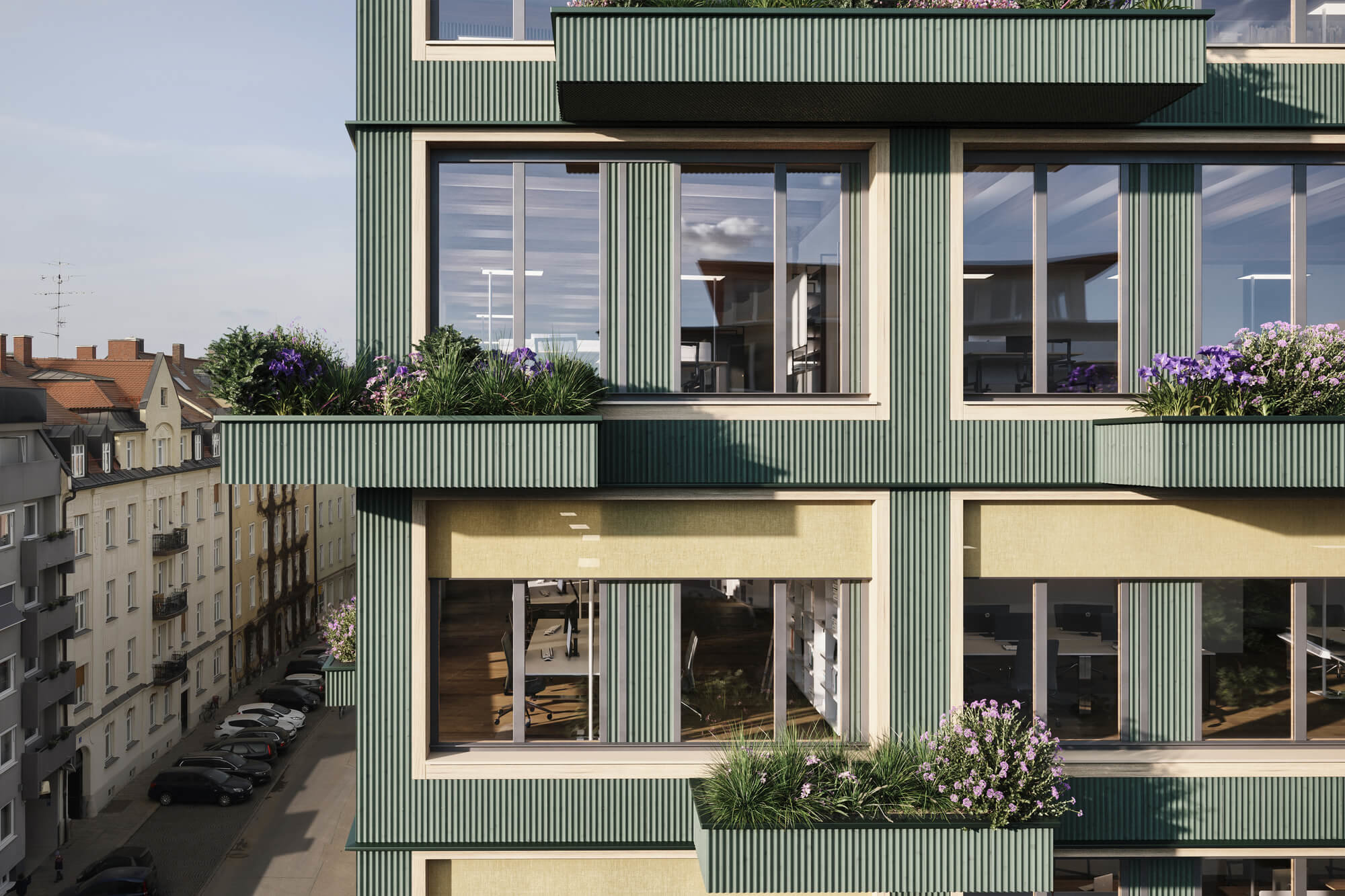 Fassade des Neubauprojektes VINZENT in München Neuhausen