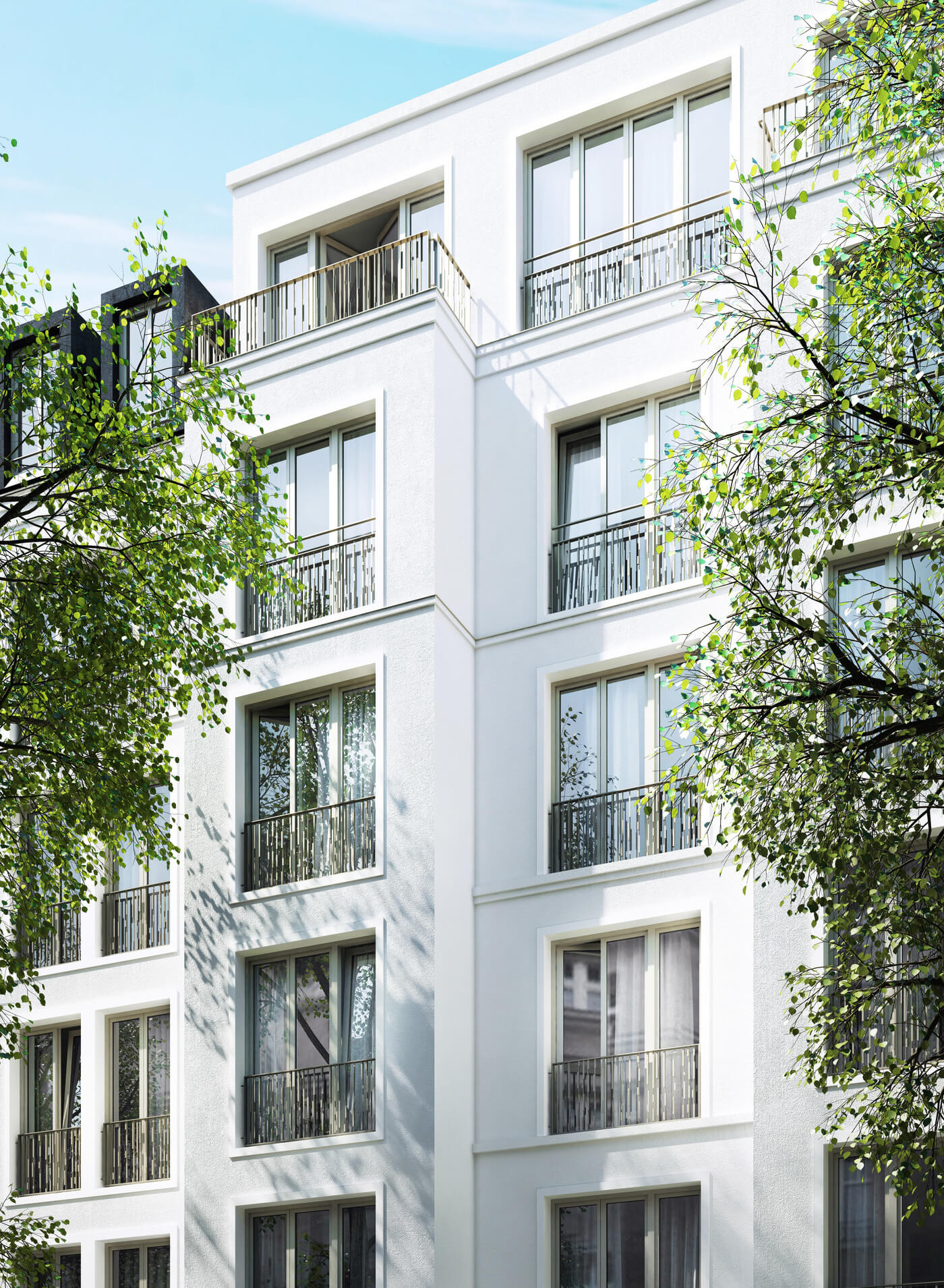 Nahaufnahme der Fassade von T19