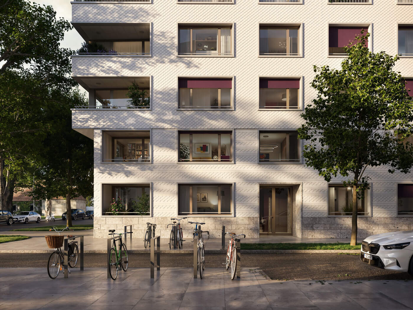 Fassade Neubauprojekt Haus Claude in Untergiesing mit Loggien und Fenstern