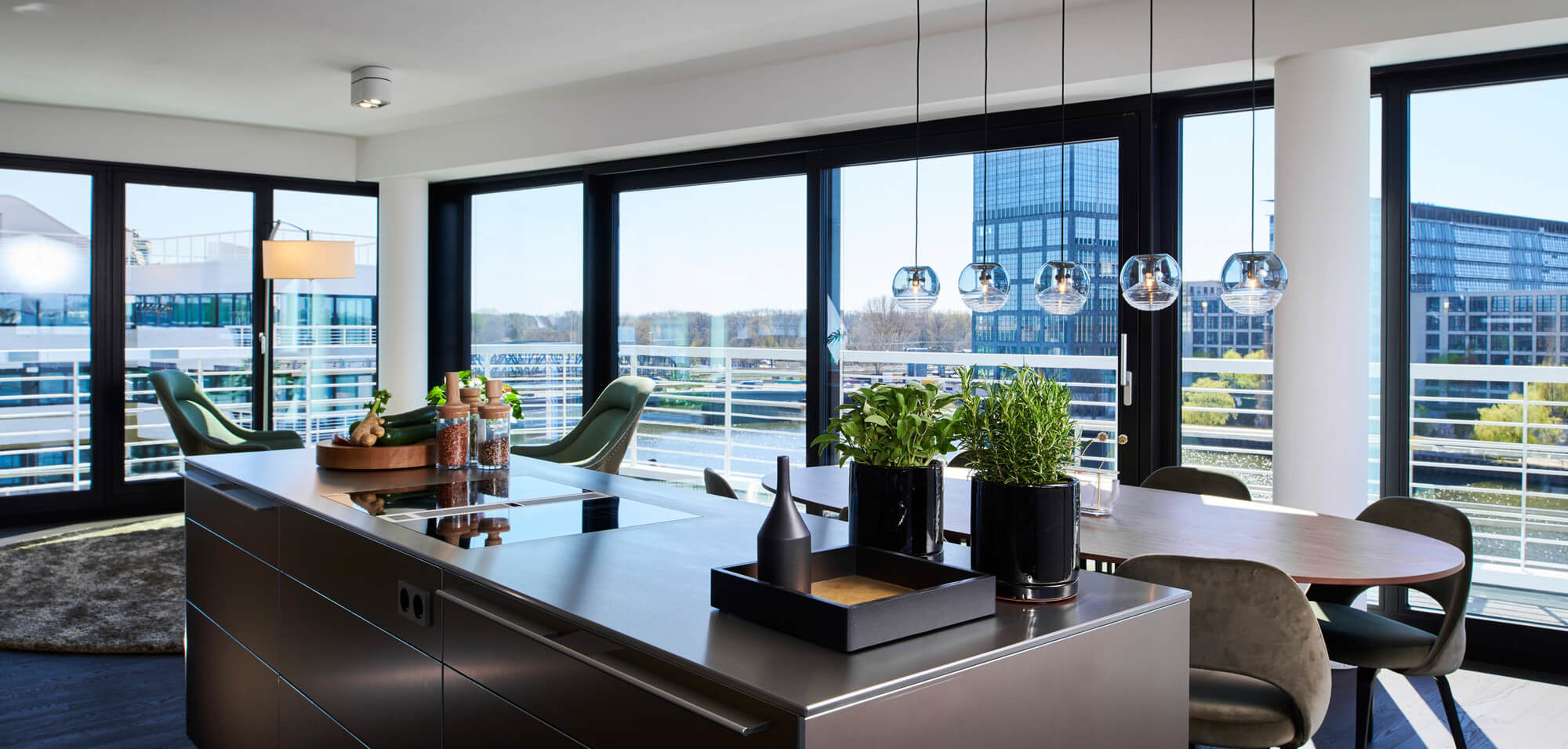 Wohnbereich eines Penthouses im Neubauprojekt WAVE in Berlin Friedrichshain an der Spree