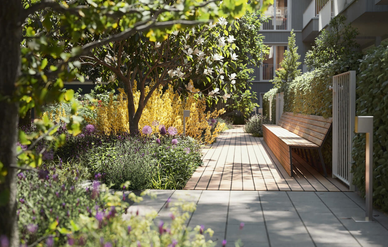 Innenhof im Neubauprojekt VINZENT in München-Neuhausen