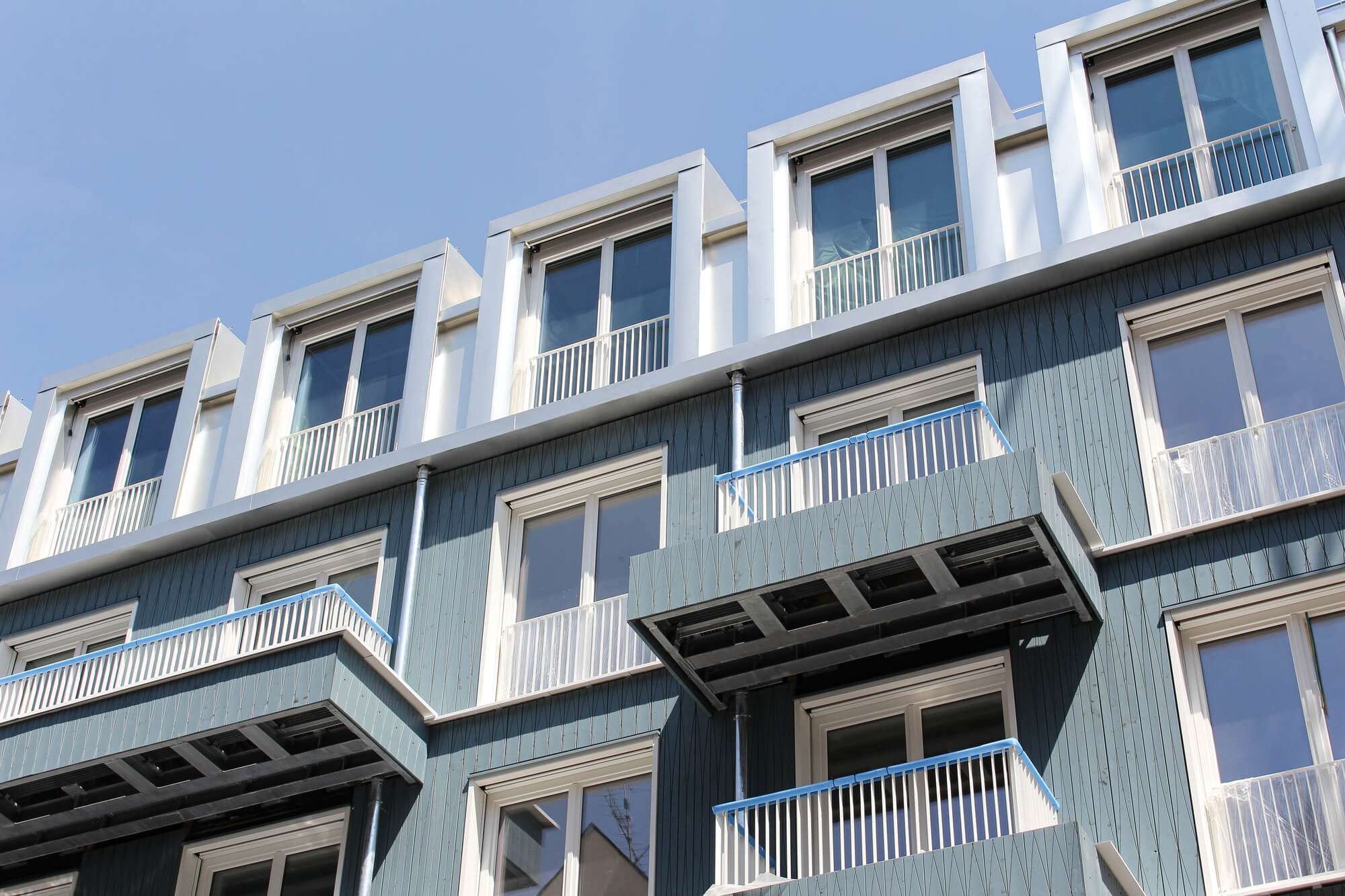 Fassadenansicht des Hofhauses im Neubauprojekts VINZENT in München-Neuhausen