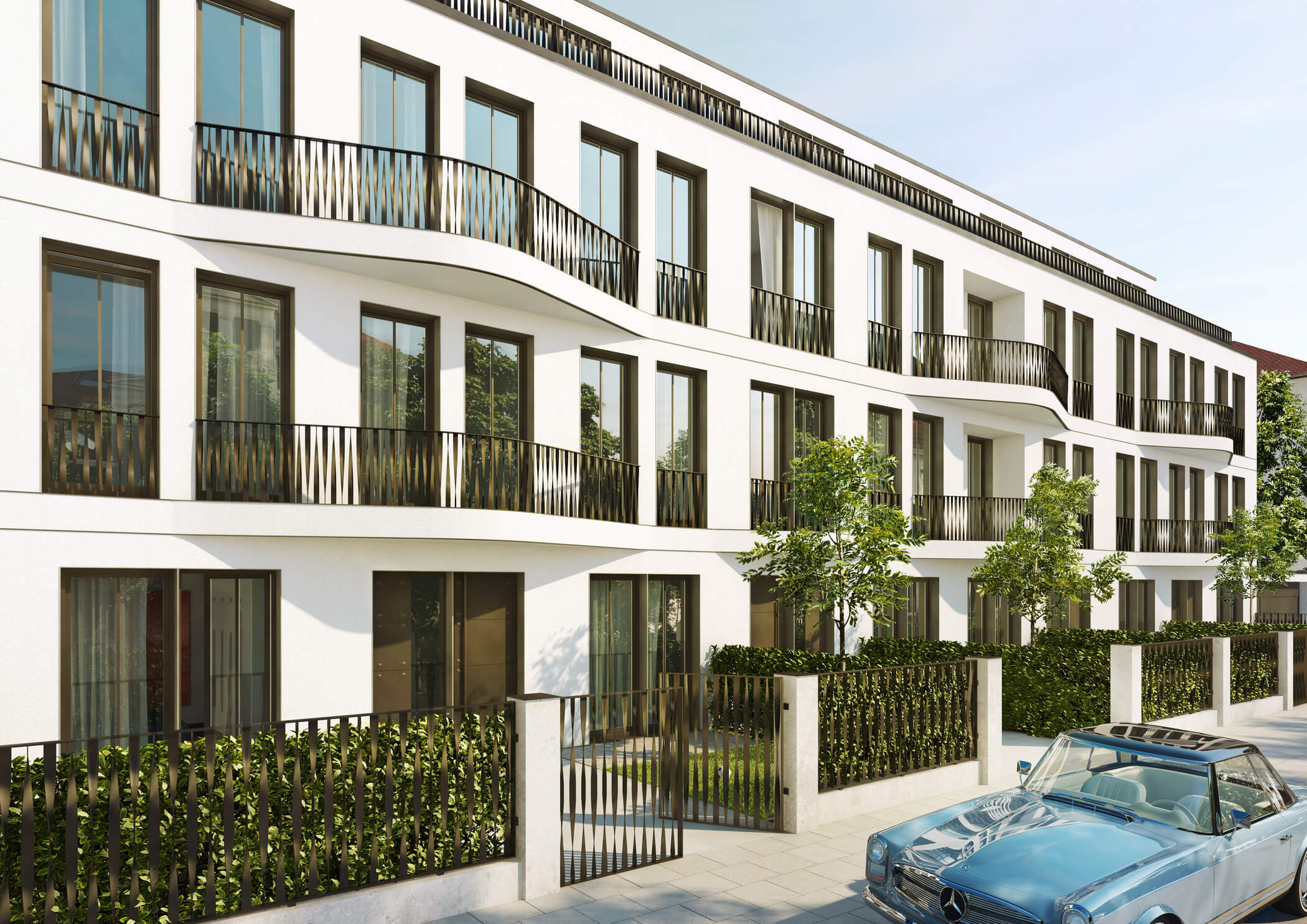 Nahaufnahme der Fassade von Wohnprojekt in der Merzstraße