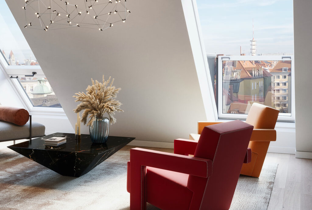 Blick aus dem Penthouse des Neubauprojektes Vinzent in München Neuhausen