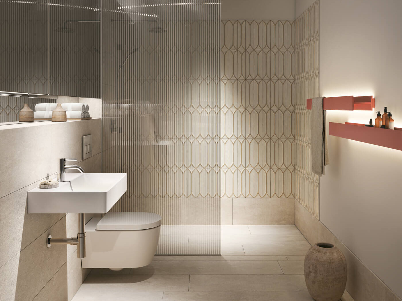 Bad im Neubauprojekt Haus Claude in Untergiesing mit Dusche, WC und Waschbecken