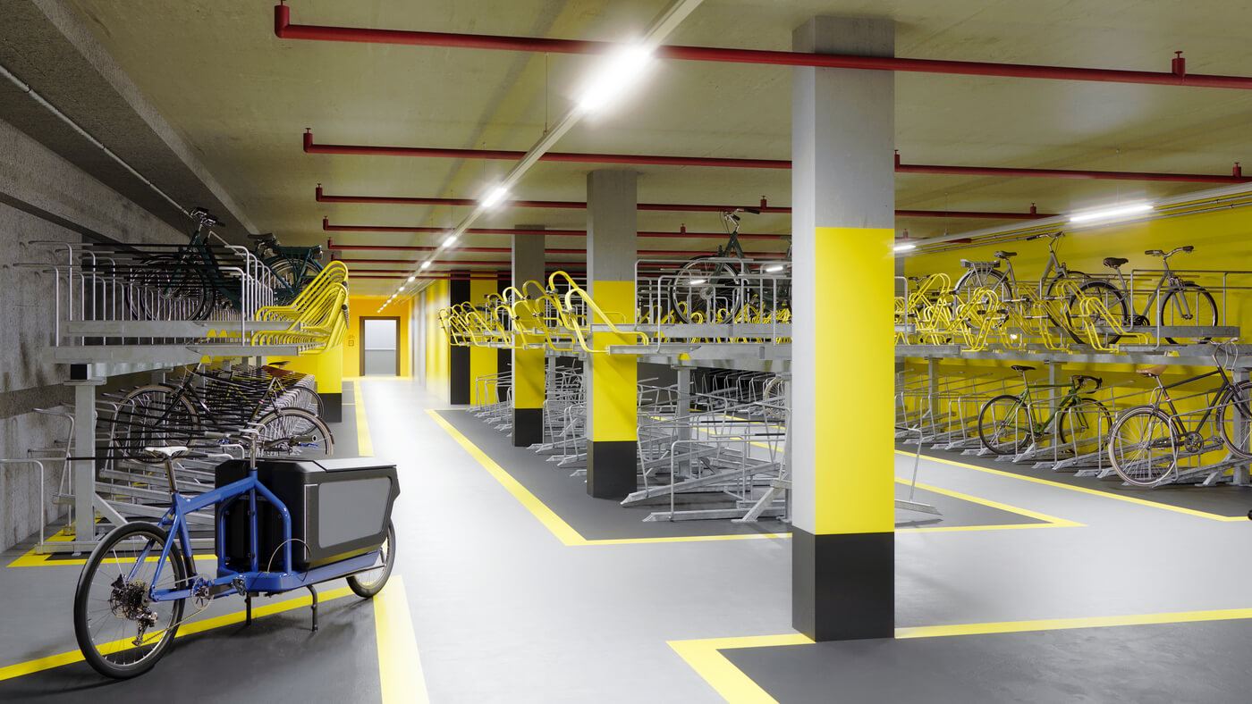 Bikestation im Neubauprojekt Van B in München Schwabing