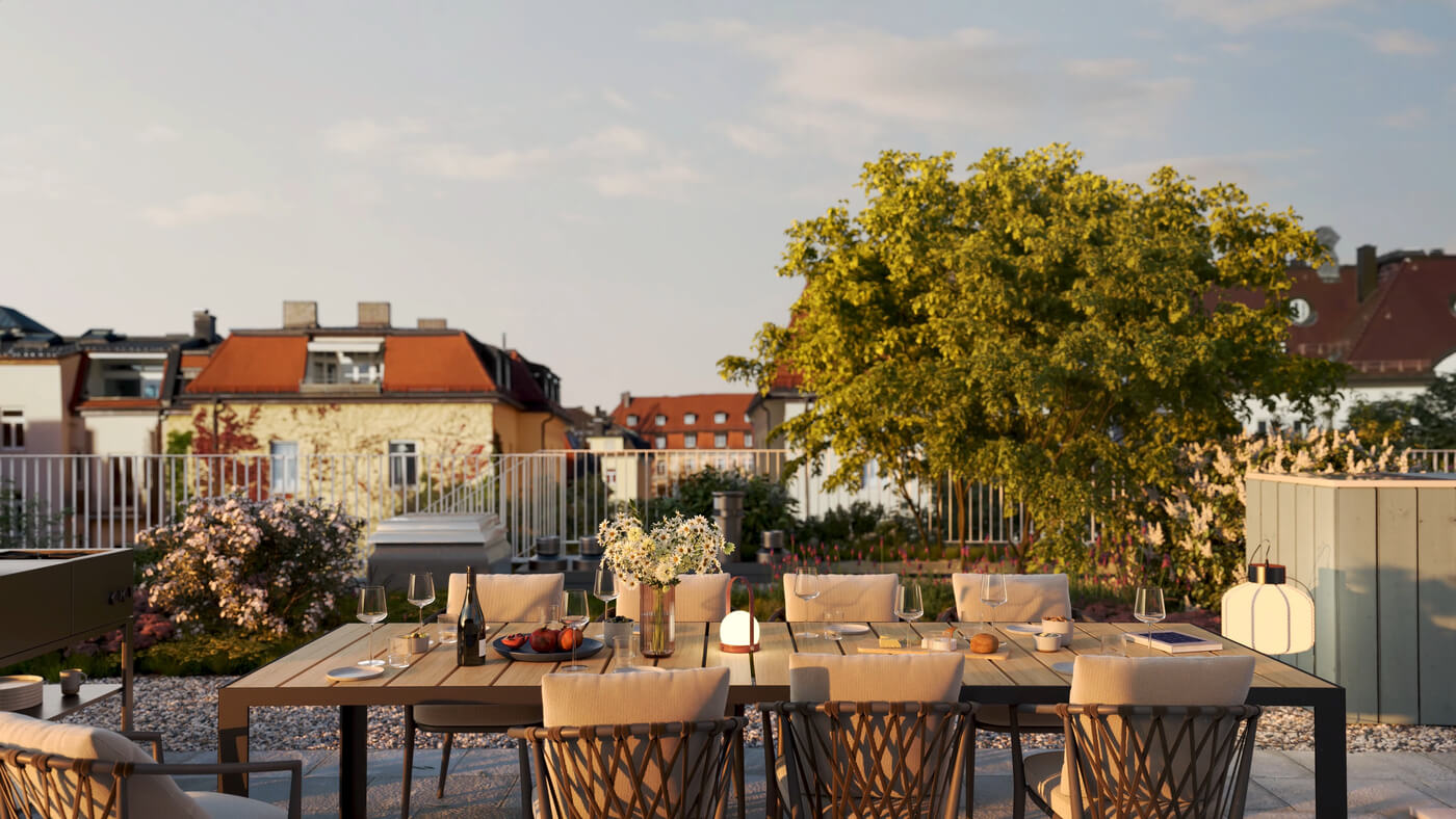 Private Dachterrasse im Neubauprojekt VINZENT in München-Neuhausen