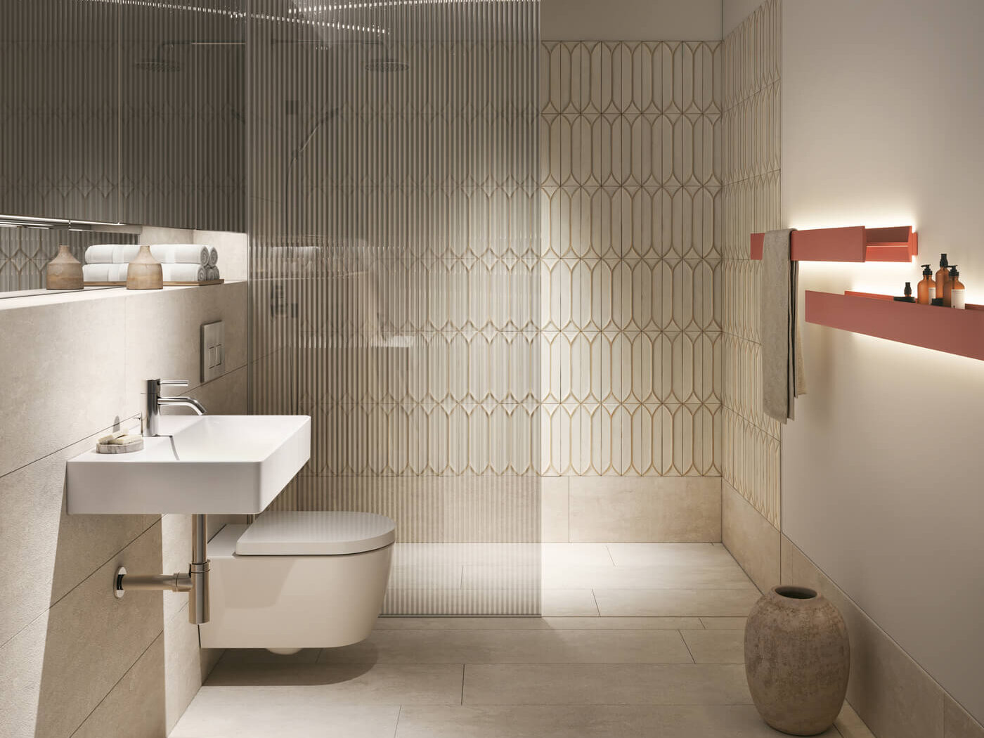 Bad im Neubauprojekt Haus Claude in Untergiesing mit Dusche, WC und Waschbecken