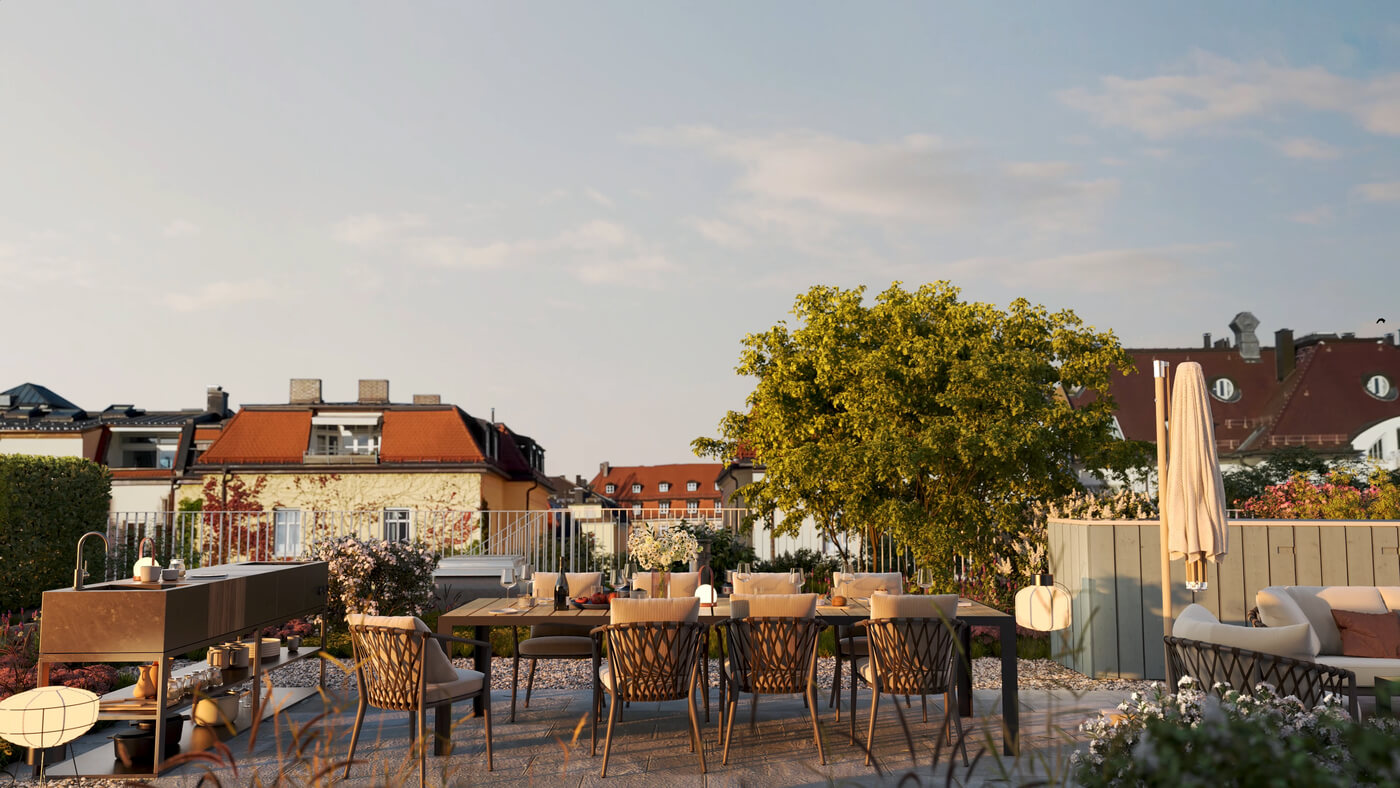 Private Dachterrasse des Neubauprojektes Vinzent in München Neuhausen