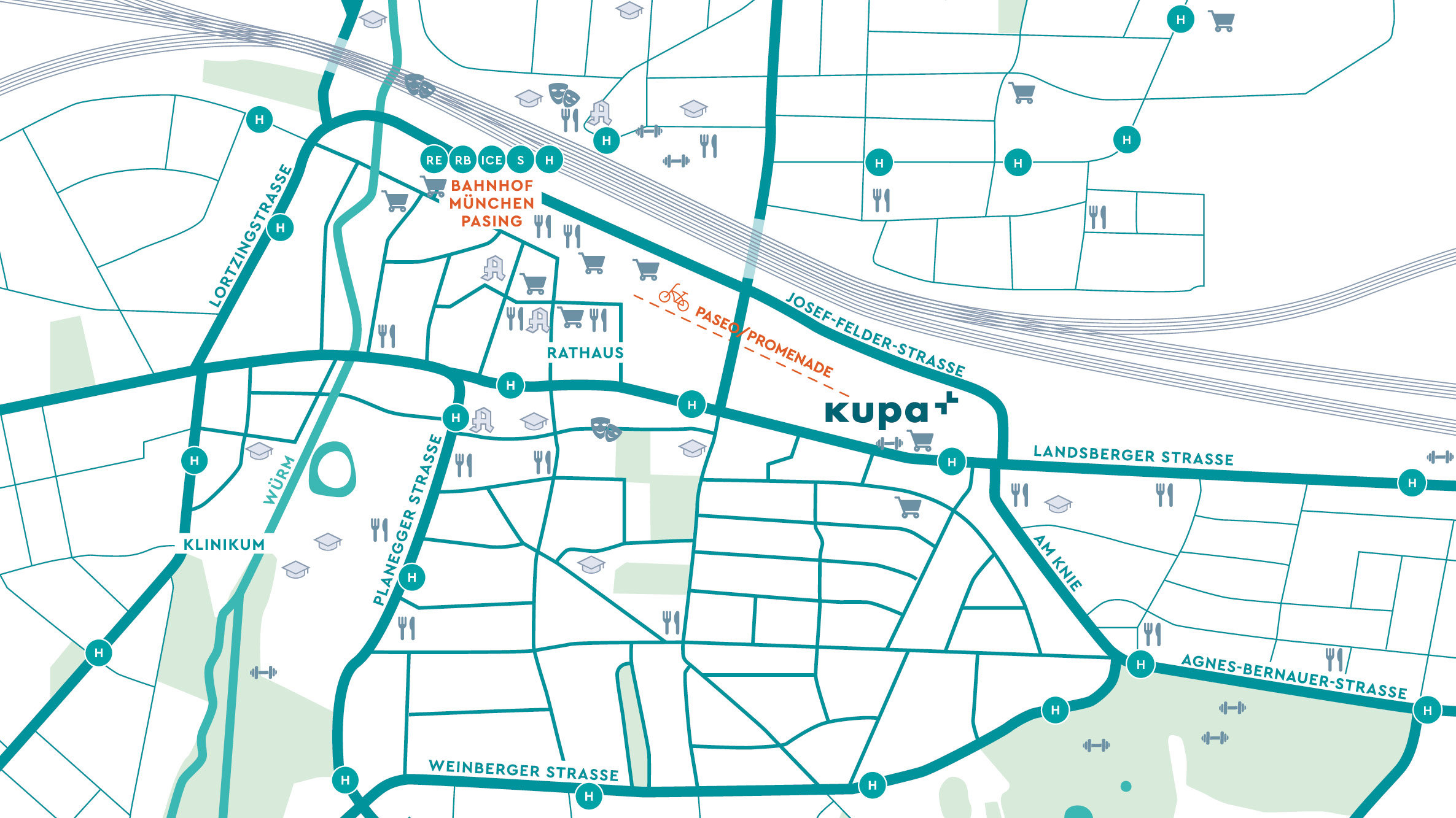 Lagekarte kupa Quartier in Pasing