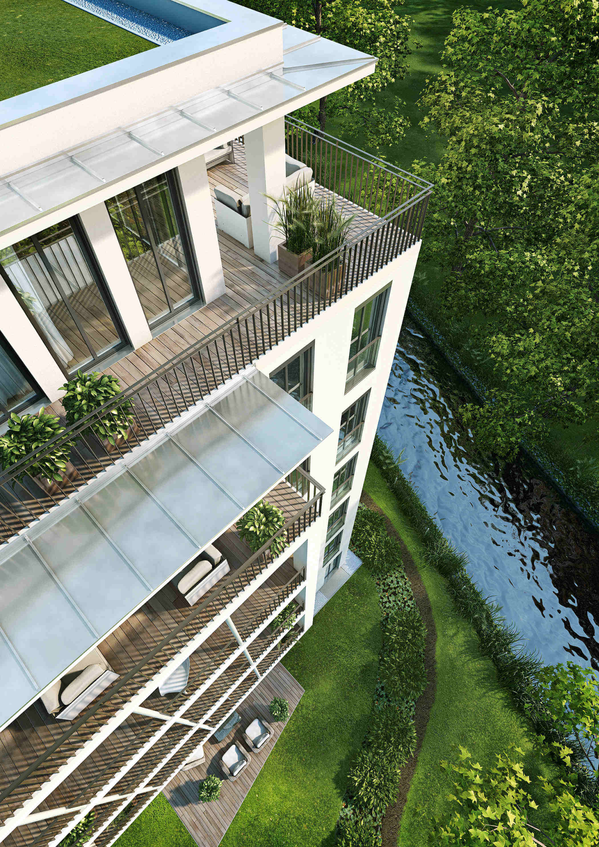 Vogelperspektive der Fassade von dem Wohnprojekt in der Oettingenstraße