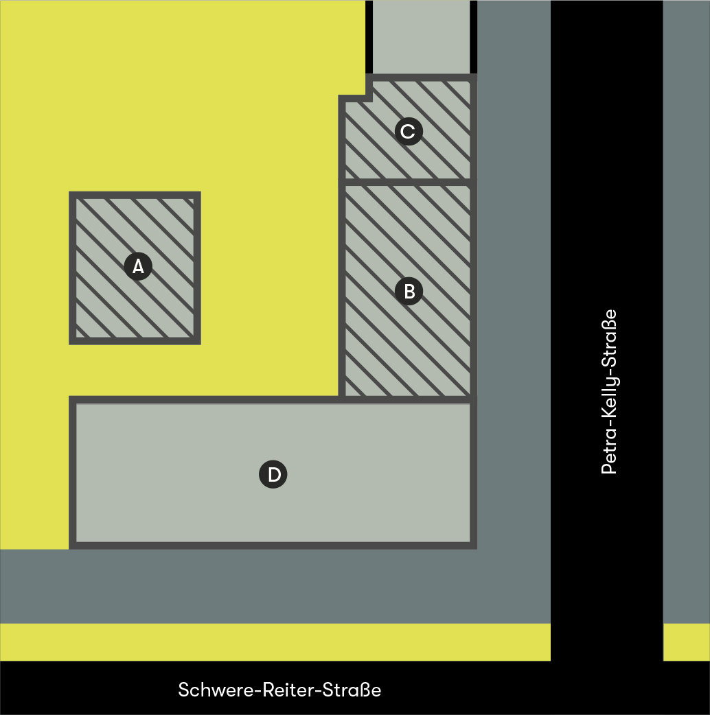 Lageplan des Neubau-Wohnprojekt mit Eigentumswohnungen in der Petra-Kelly-Straße.