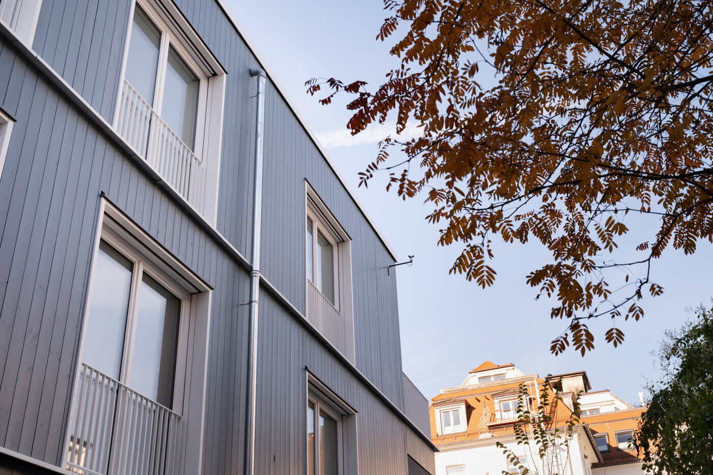 Fassade Hofhaus des Neubauprojektes Vinzent in München Neuhausen