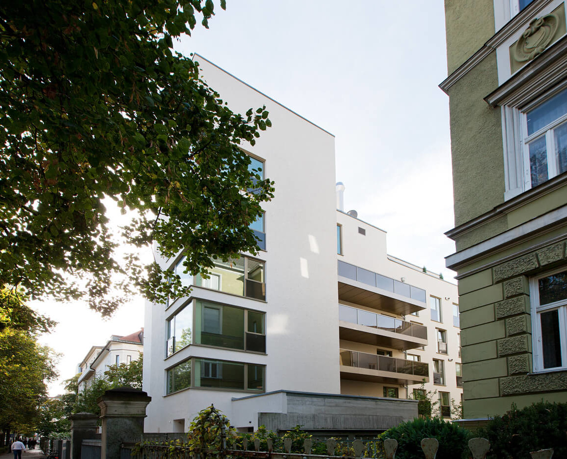 Nahaufnahme der Fassade von Wohnprojekt in der Mozartstraße