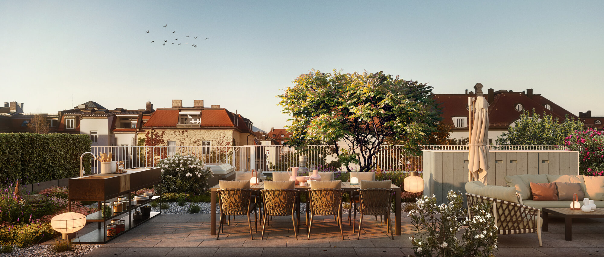 Dachterrasse eines Penthouses im Neubauprojekt VINZENT in München Neuhausen
