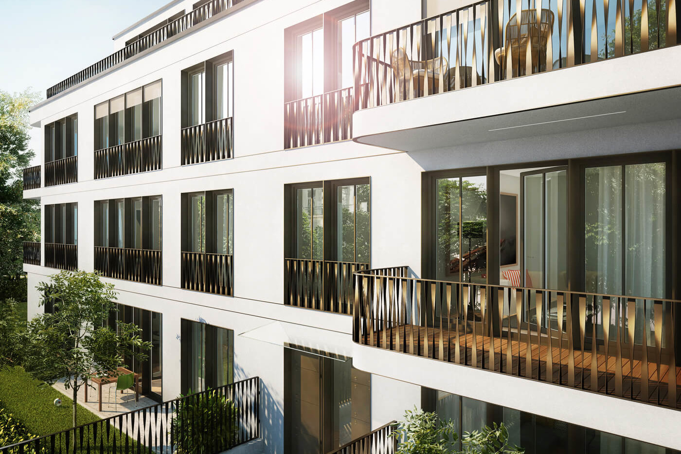 Nahaufnahme der Fassade von Wohnprojekt in der Merzstraße